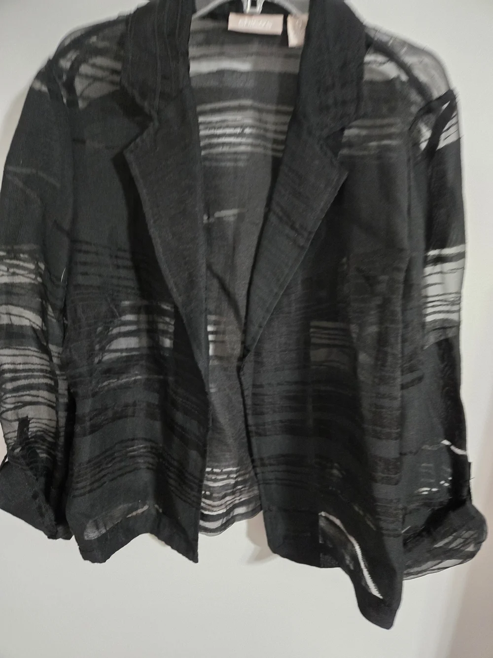 Chico's Sheer Black Striped Open-Front Blazer